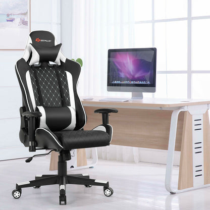 Massage Gaming Chair with Lumbar Support and Headrest, White Gaming Chairs at Gallery Canada