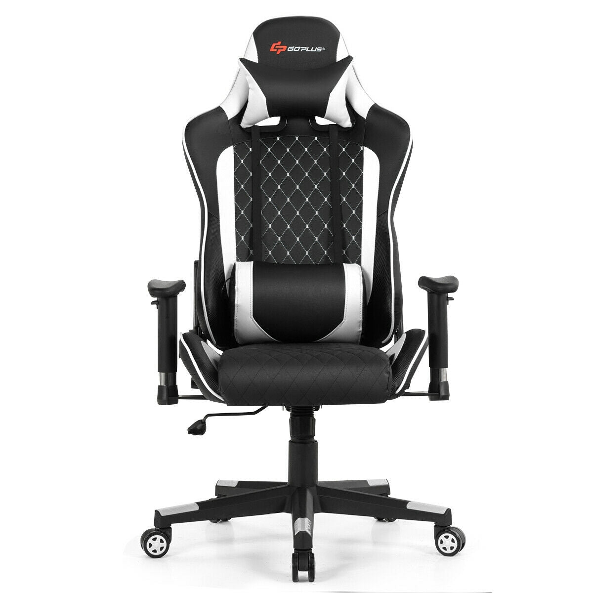 Massage Gaming Chair with Lumbar Support and Headrest, White Gaming Chairs at Gallery Canada