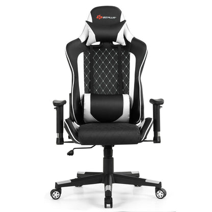 Massage Gaming Chair with Lumbar Support and Headrest, White Gaming Chairs at Gallery Canada