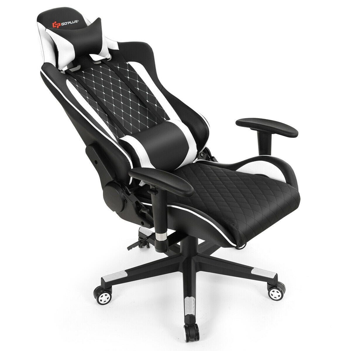 Massage Gaming Chair with Lumbar Support and Headrest, White Gaming Chairs at Gallery Canada