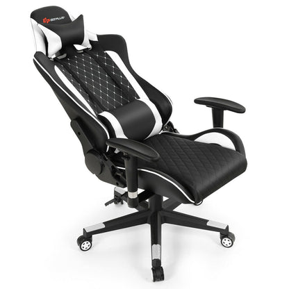 Massage Gaming Chair with Lumbar Support and Headrest, White Gaming Chairs at Gallery Canada