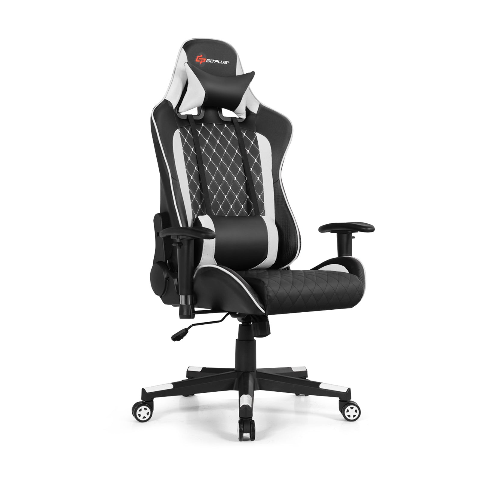 Massage Gaming Chair with Lumbar Support and Headrest, White Gaming Chairs at Gallery Canada