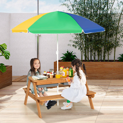 3-in-1 Kids Outdoor Picnic Water Sand Table with Umbrella Play Boxes, Yellow Kids Table & Chair Sets at Gallery Canada
