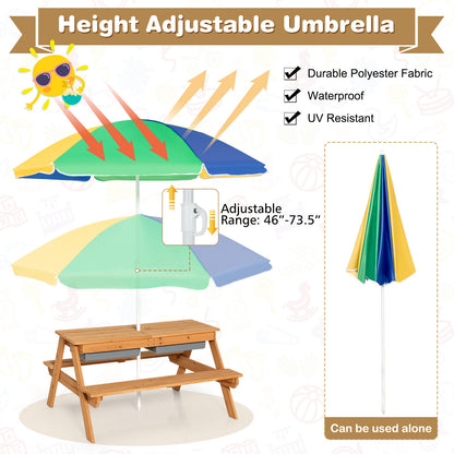 3-in-1 Kids Outdoor Picnic Water Sand Table with Umbrella Play Boxes, Yellow Kids Table & Chair Sets at Gallery Canada