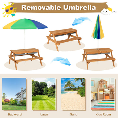 3-in-1 Kids Outdoor Picnic Water Sand Table with Umbrella Play Boxes, Yellow Kids Table & Chair Sets at Gallery Canada