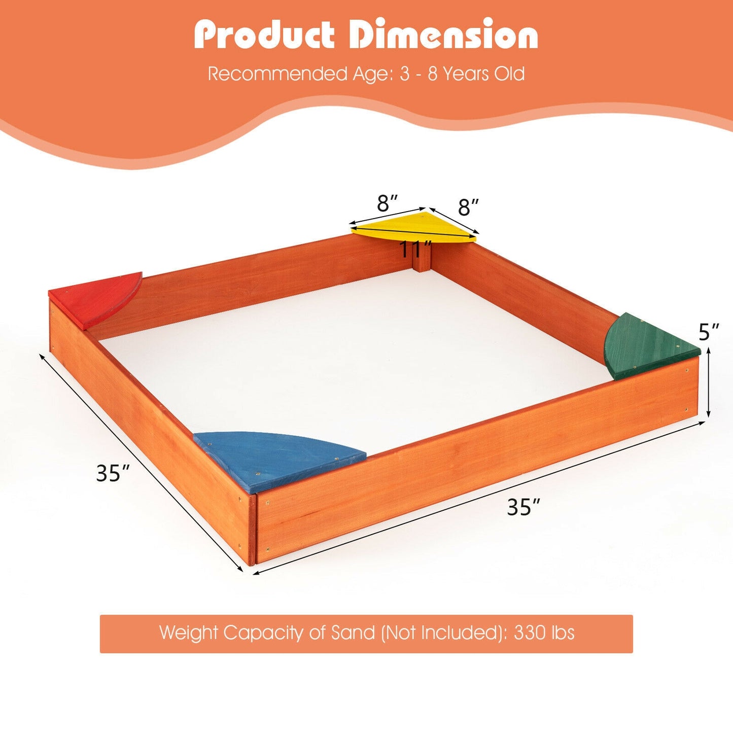 Kids Wooden Sandbox With Corner Seating, Multicolor