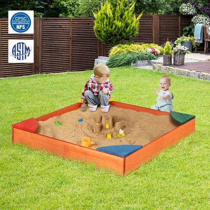 Kids Wooden Sandbox With Corner Seating, Multicolor