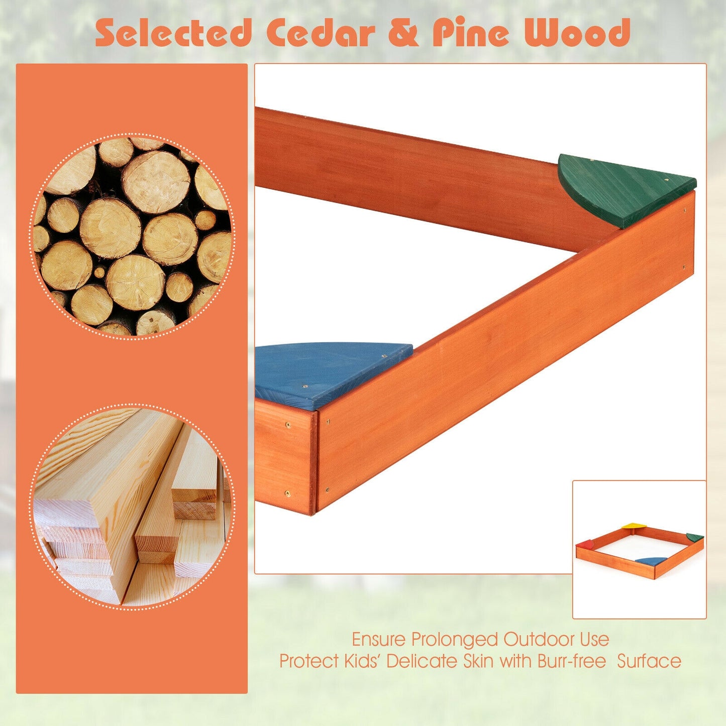 Kids Wooden Sandbox With Corner Seating, Multicolor