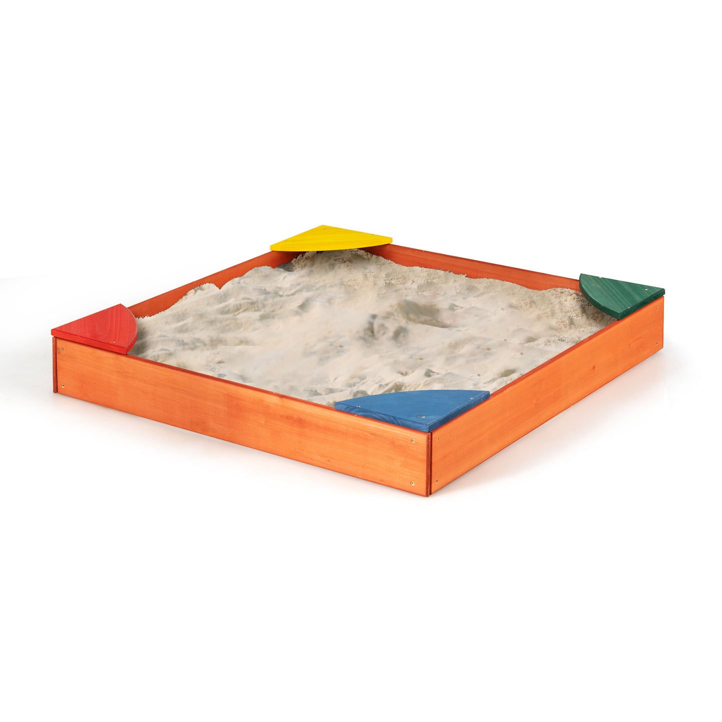 Kids Wooden Sandbox With Corner Seating, Multicolor