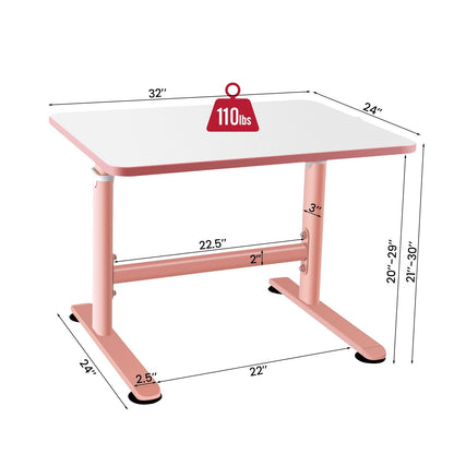 32 x 24 Inch Height Adjustable Desk with Hand Crank Adjusting for Kids, Pink - Gallery Canada