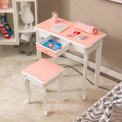 Princess Vanity Table and Chair Set with Tri-Folding Mirror and Snowflake Print, Pink Kids Vanities at Gallery Canada