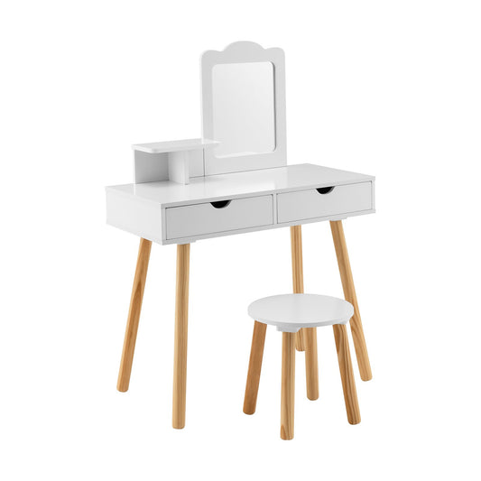 Kid Vanity Table Chair Set with Mirror and 2 Large Storage Drawers, White - Gallery Canada