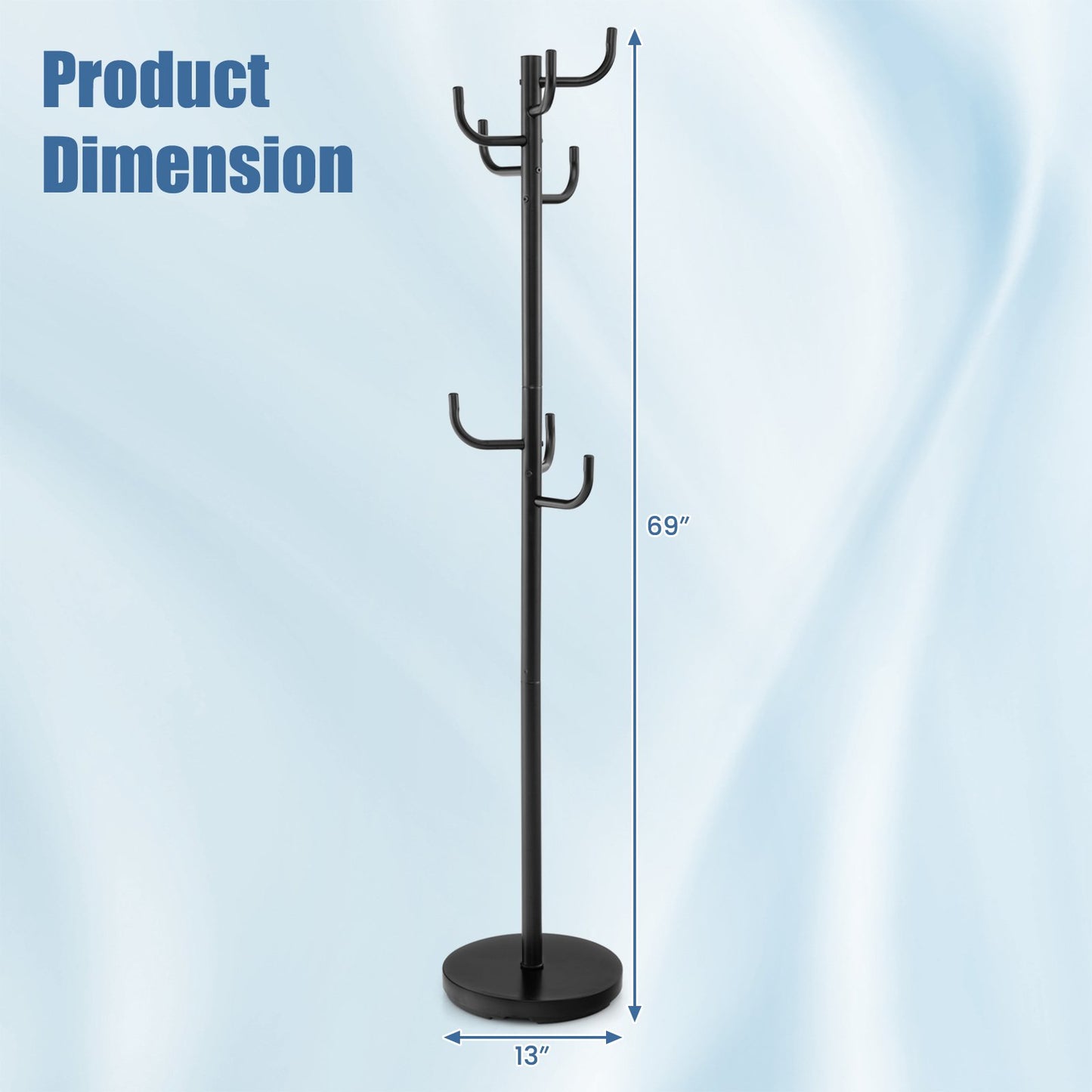 Metal Coat Rack Stand with 8 Sturdy Hooks and Metal Base, Black at Gallery Canada