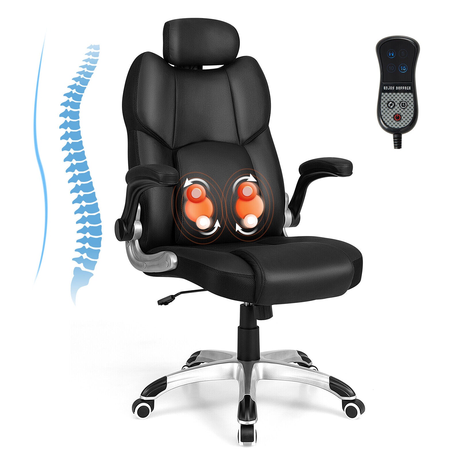Adjustable Headrest Kneading Massage Office Chair, Black Executive Chairs at Gallery Canada