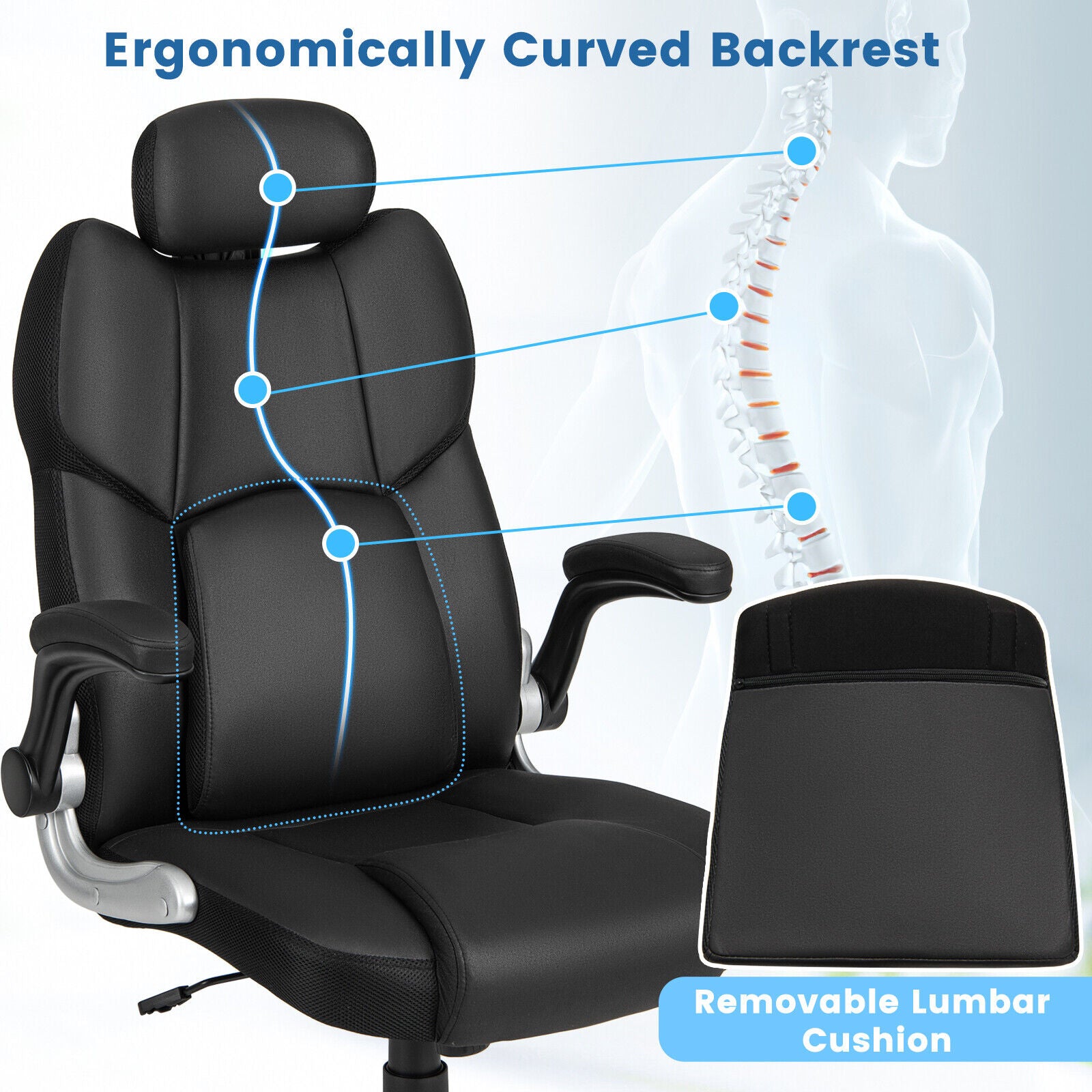 Kneading Massage Office Chair with Adjustable Headrest, Black Executive Chairs at Gallery Canada
