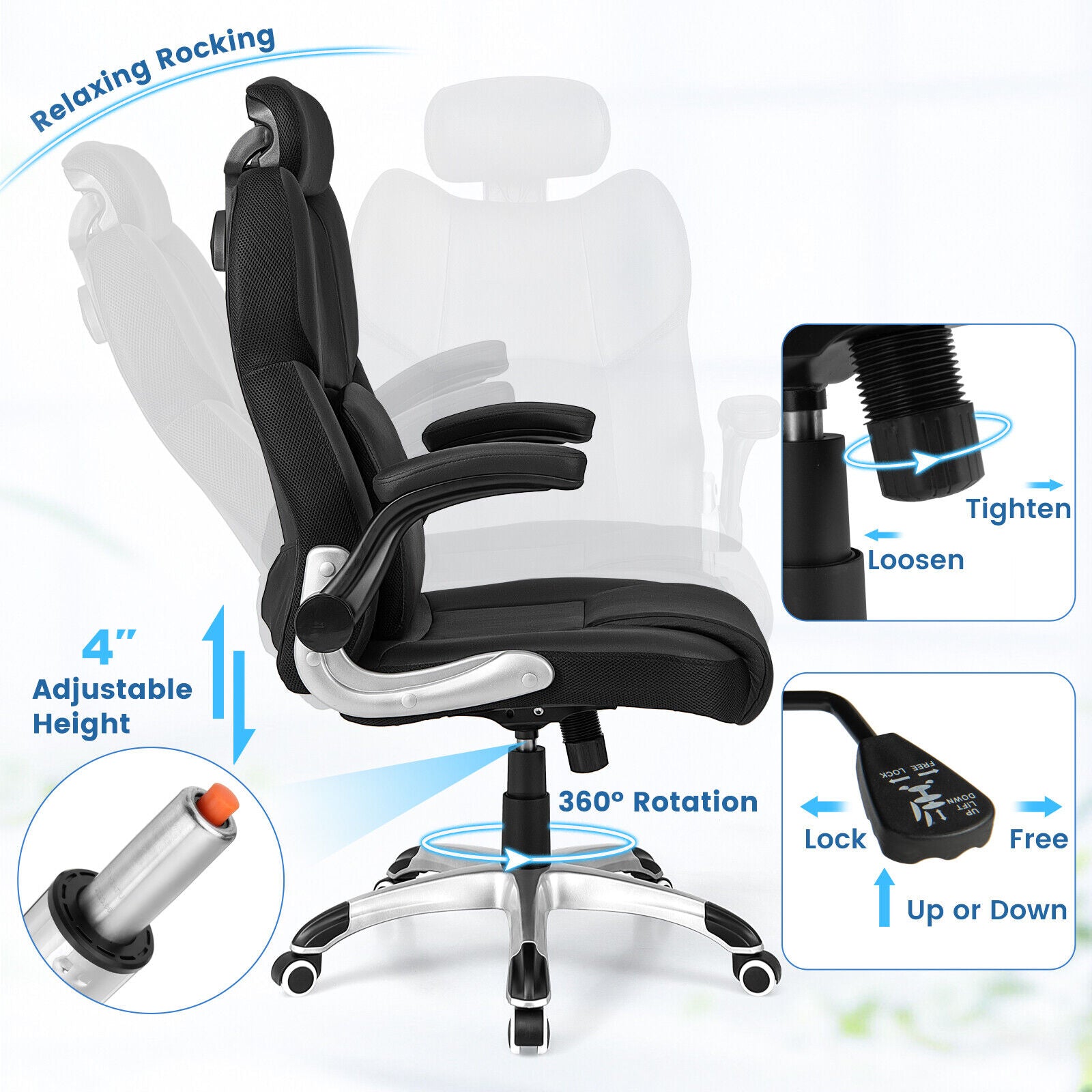 Kneading Massage Office Chair with Adjustable Headrest, Black Executive Chairs at Gallery Canada