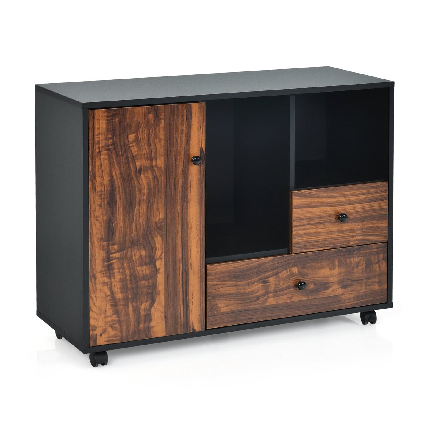 Mobile Filing Cabinet 2 Drawers with Open Shelves for Home and Office, Rustic Brown - Gallery Canada