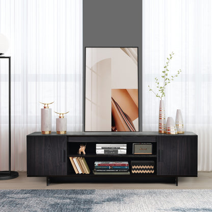 Modern Wood Universal TV Stand for TV up to 65 Inch with 2 Storage Cabinets, Dark Gray Entertainment Centers & TV Stands at Gallery Canada