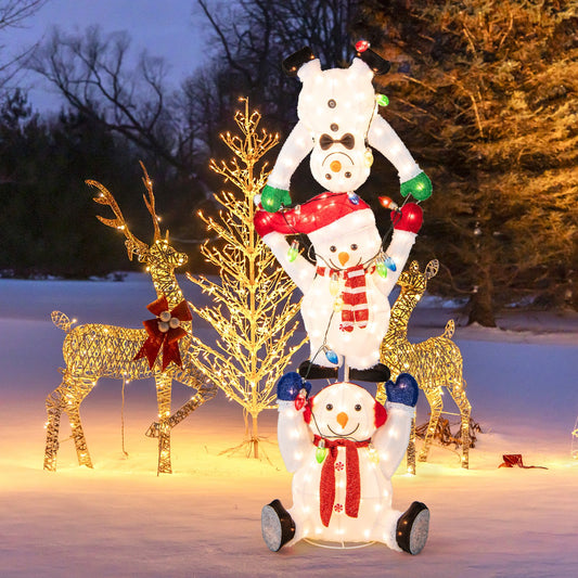 5.6 Feet Lighted Stacked Snowmen Christmas Decoration, Multicolor - Gallery Canada