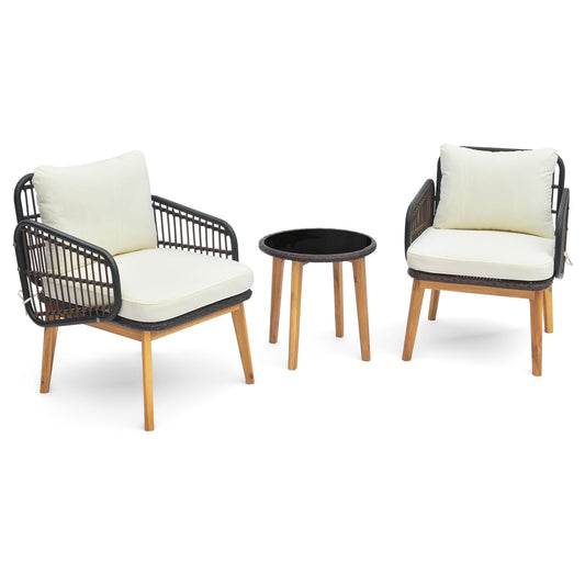 3 Pieces Patio Furniture Set with Cushioned Chairs and Tempered Glass Side Table, Black - Gallery Canada