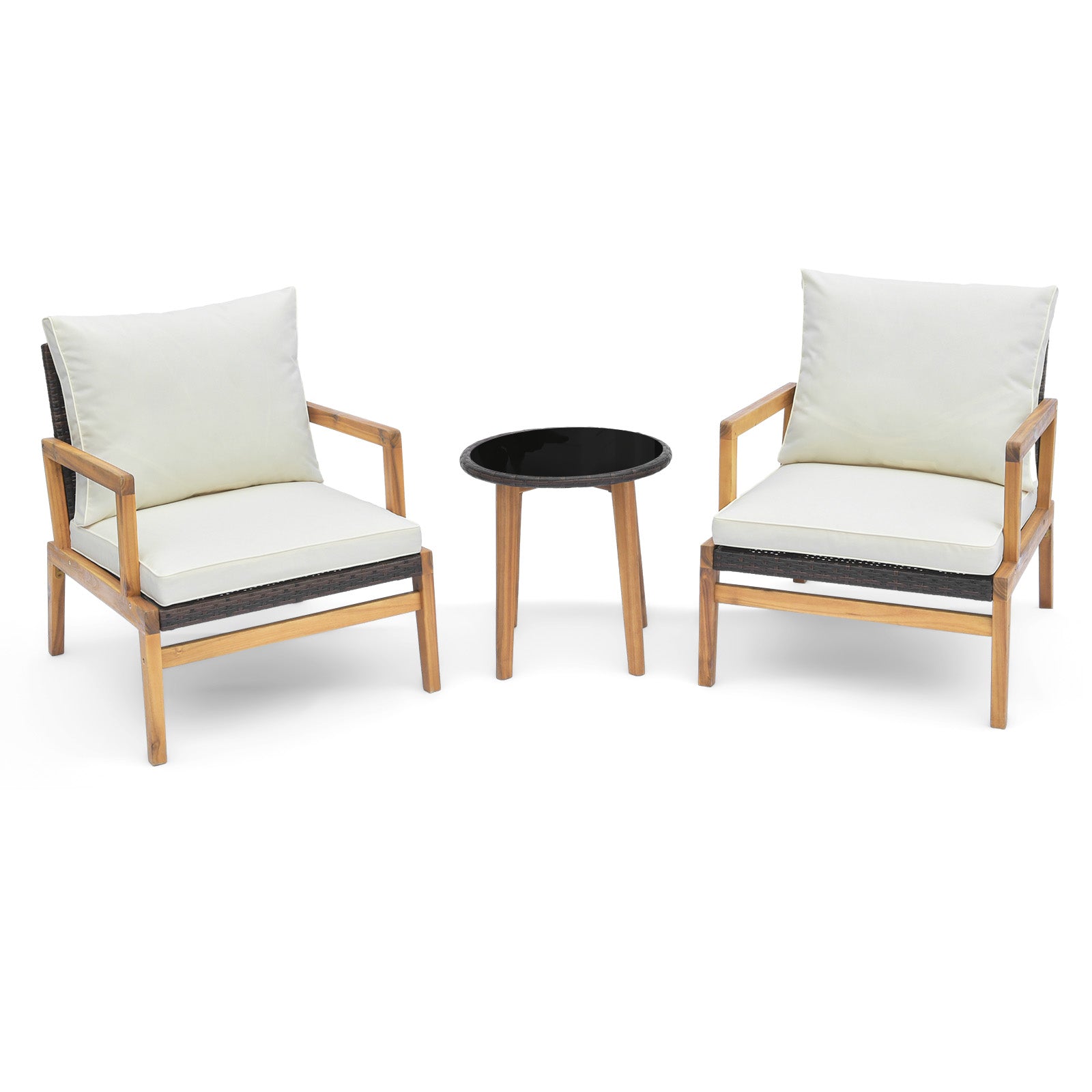 3 Pieces Patio Furniture Set with Cushioned Chairs and Tempered Glass Side Table, Brown Patio Conversation Sets at Gallery Canada