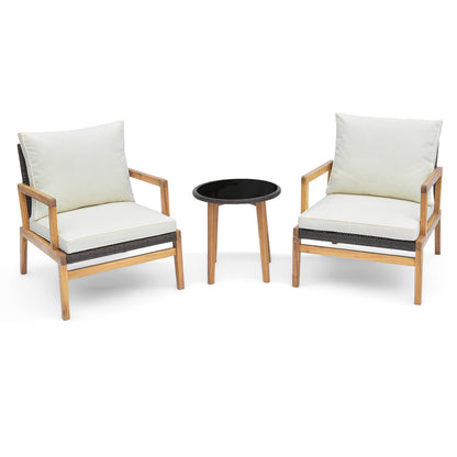 3 Pieces Patio Furniture Set with Cushioned Chairs and Tempered Glass Side Table, Brown Patio Conversation Sets at Gallery Canada