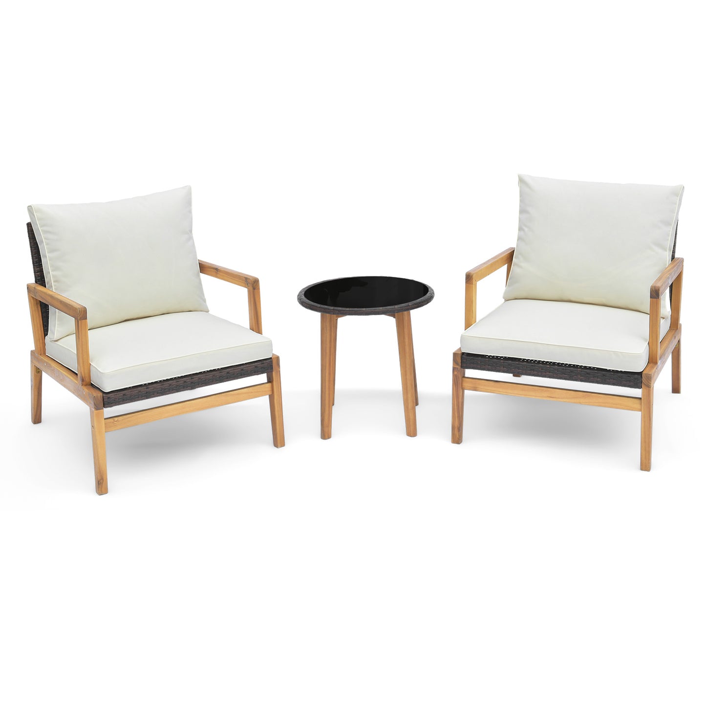 3 Piece Patio Furniture Set, Cushioned Chairs, Tempered Glass Table, Brown Patio Conversation Sets at Gallery Canada