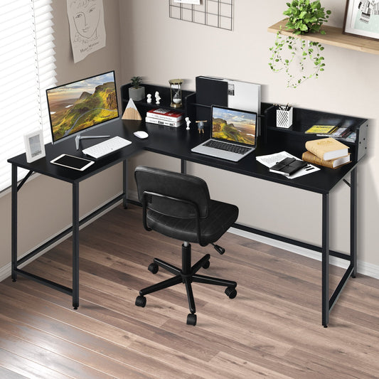 5.5 Inch L-shaped Computer Desk with Bookshelf, Black - Gallery Canada