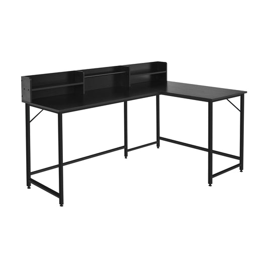 5.5 Inch L-shaped Computer Desk with Bookshelf, Black - Gallery Canada
