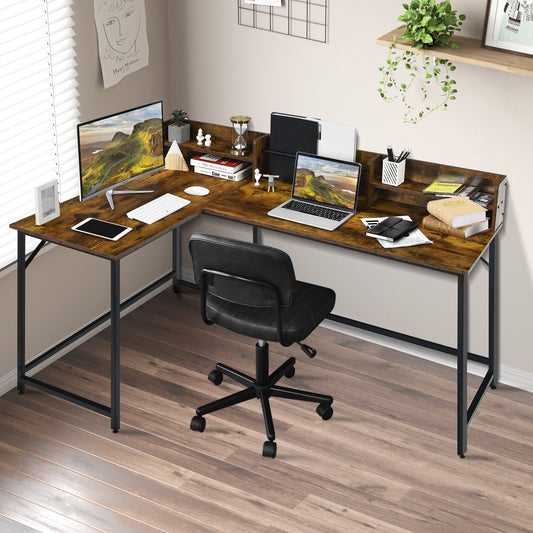 5.5 Inch L-shaped Computer Desk with Bookshelf, Rustic Brown - Gallery Canada