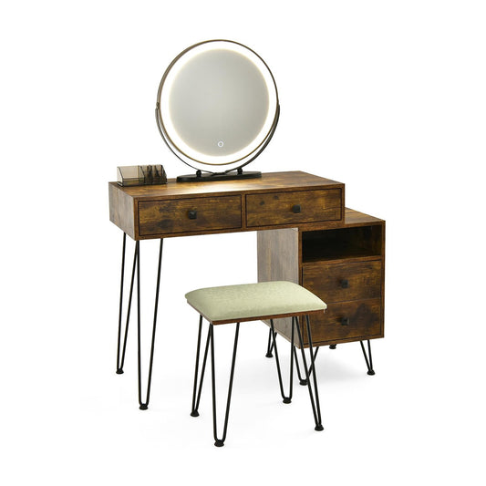 Modern Dressing Table with Storage Cabinet, Rustic Brown - Gallery Canada