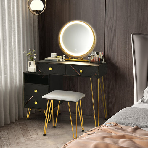 Modern Dressing Table with Storage Cabinet, Black
