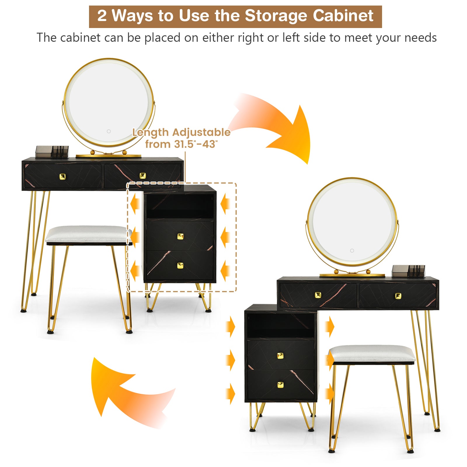 Modern Dressing Table with Storage Cabinet, Black Makeup Vanities at Gallery Canada