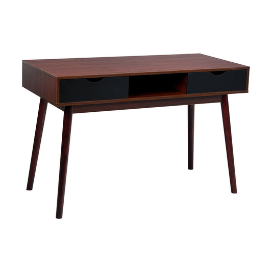 Mid Century Wooden Computer Desk with Storage Drawers, Cherry - Gallery Canada