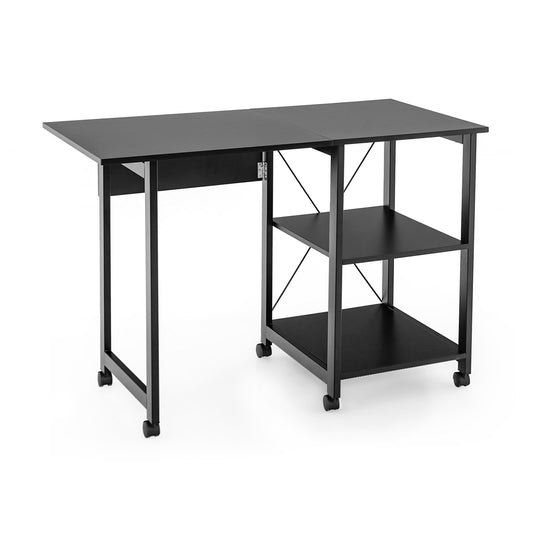 Folding Writing Office Desk with Storage Shelves, Black - Gallery Canada