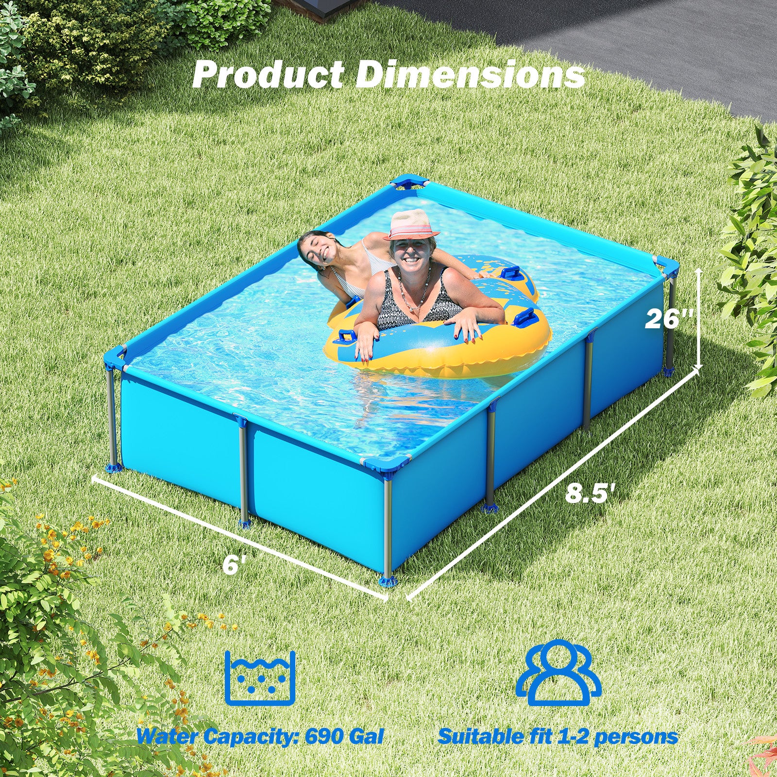 690/978/1158/1617 Gal Outdoor Family Swimming Pool with Metal Frame-6 ft, Blue Swimming Pools at Gallery Canada
