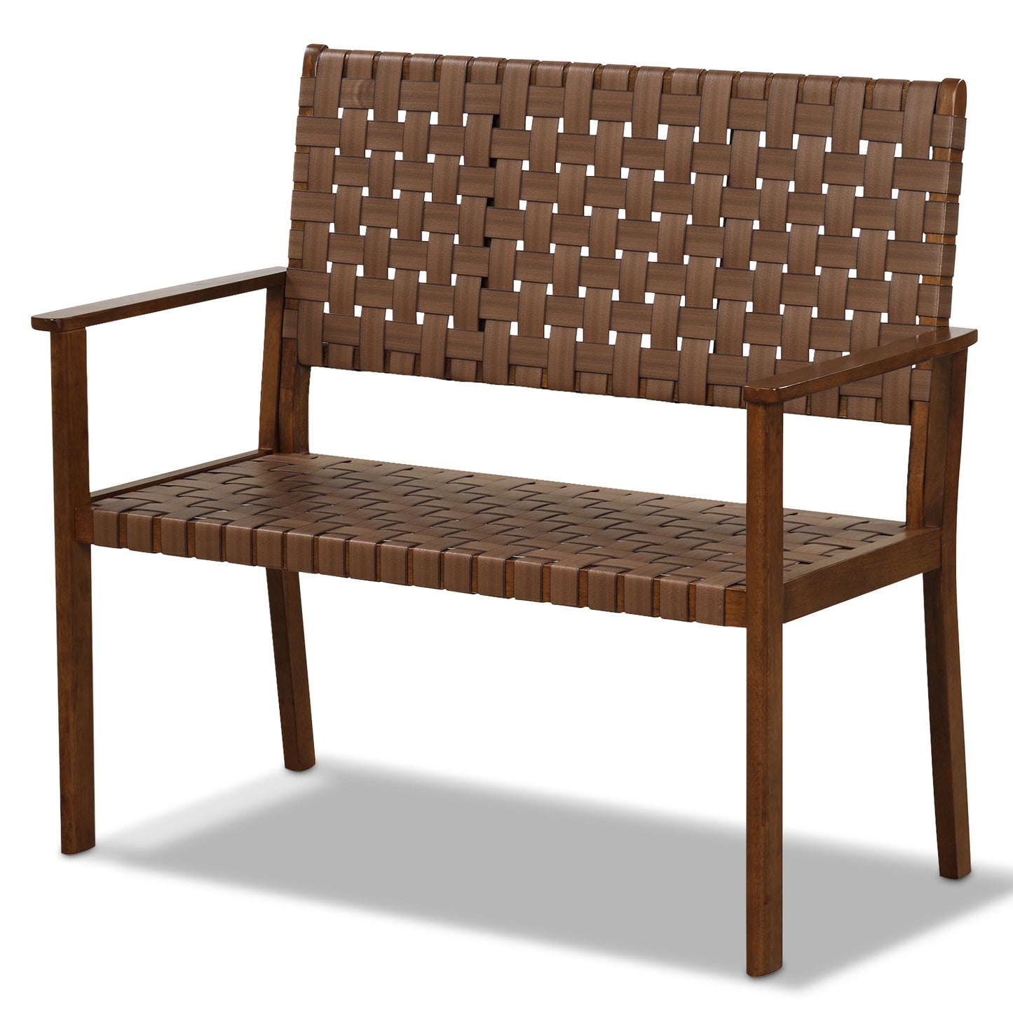 Outdoor All Weather Bench with Solid Rubber Wood Frame and Hand Woven PU Leather, Brown Outdoor Benches at Gallery Canada