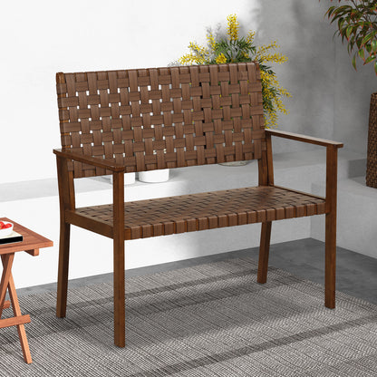Outdoor All Weather Bench with Solid Rubber Wood Frame and Hand Woven PU Leather, Brown Outdoor Benches at Gallery Canada