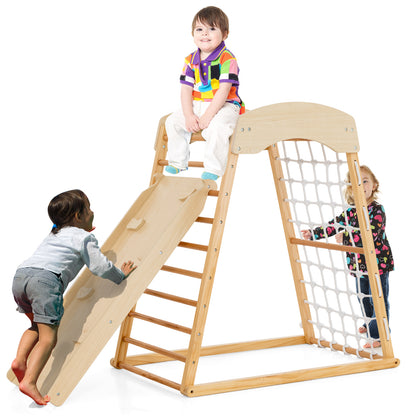 6-in-1 Jungle Gym Wooden Indoor Playground with Double-Sided Ramp and Monkey Bars, Natural Climbers & Slides at Gallery Canada