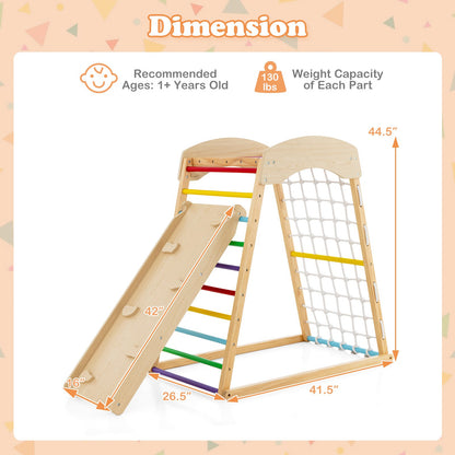 6-in-1 Jungle Gym Wooden Indoor Playground with Double-Sided Ramp and Monkey Bars, Multicolor - Gallery Canada