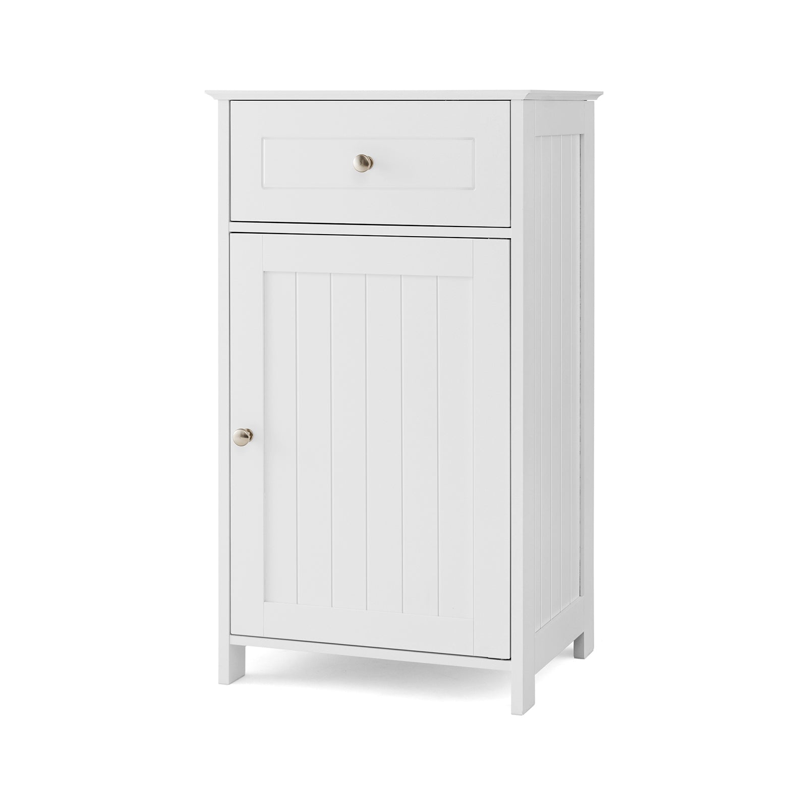 Single Door Bathroom Cabinet with Adjustable Shelf and Drawer, White Floor Cabinets White at Gallery Canada