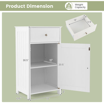 Single Door Bathroom Cabinet with Adjustable Shelf and Drawer, White Floor Cabinets at Gallery Canada