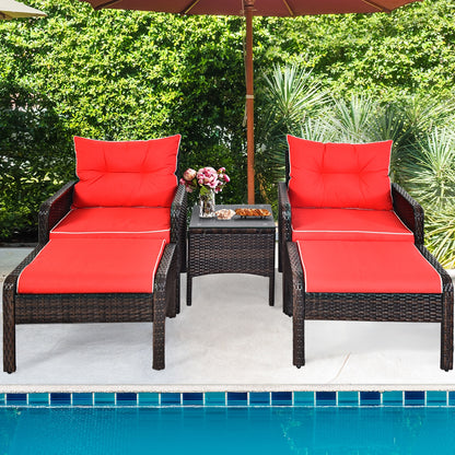 5 Pcs Patio Rattan Sofa Ottoman Furniture Set with Cushions, Red Patio Furniture Sets at Gallery Canada