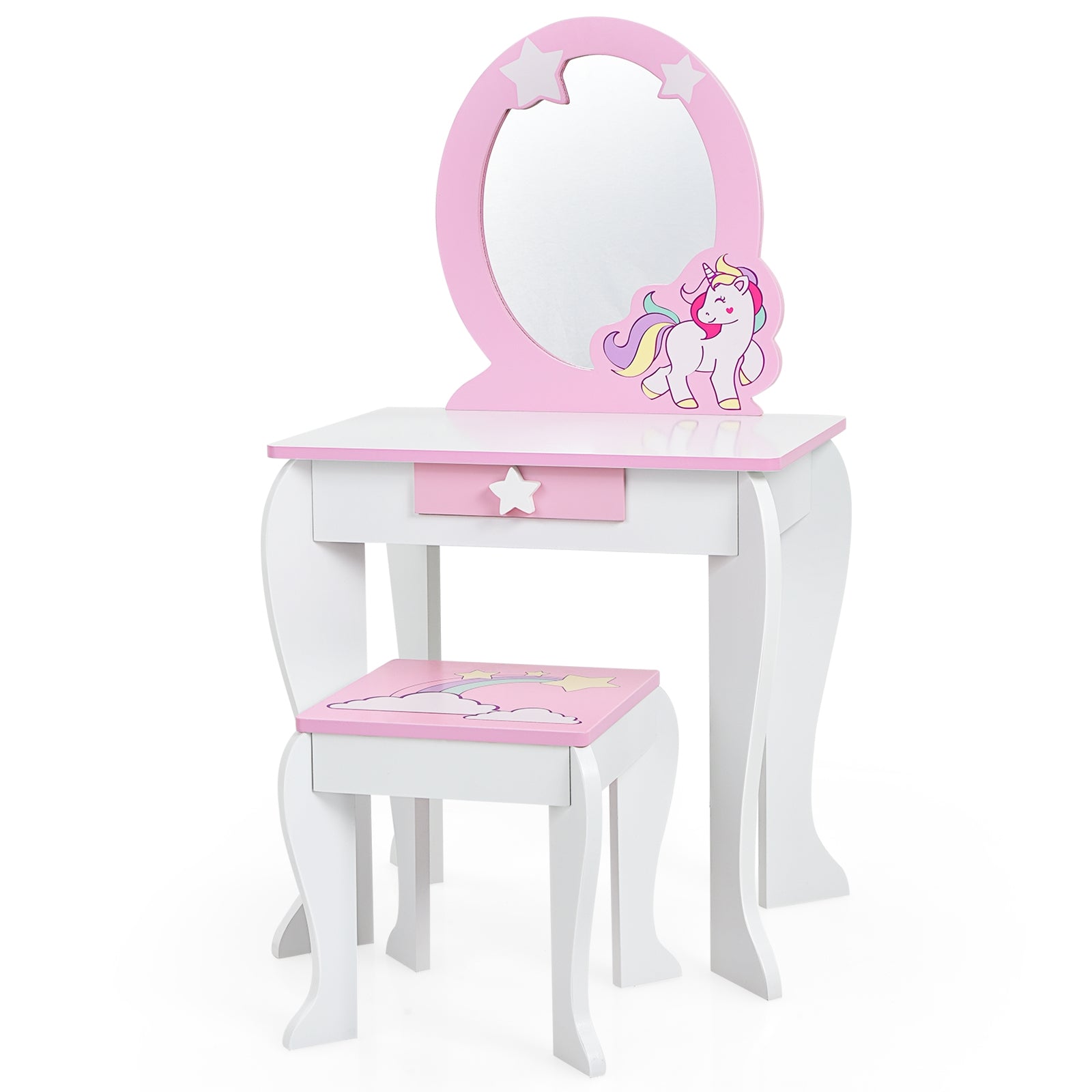 Kids Wooden Makeup Dressing Table and Chair Set with Mirror and Drawer, White Kids Vanities at Gallery Canada