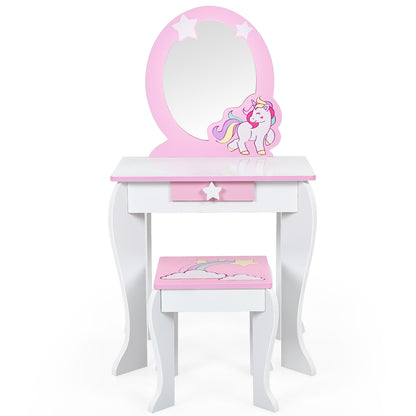 Kids Wooden Makeup Dressing Table and Chair Set with Mirror and Drawer, White Kids Vanities at Gallery Canada