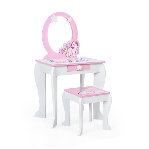 Kids Wooden Makeup Table And Chair Set, White