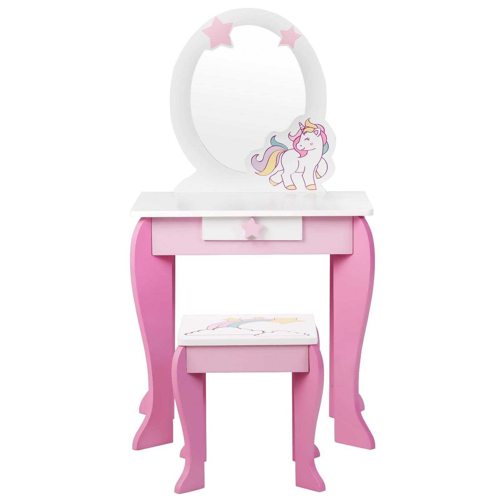 Kids Wooden Makeup Dressing Table and Chair Set with Mirror and Drawer, Pink Kids Vanities at Gallery Canada