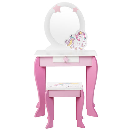 Kids Wooden Makeup Dressing Table and Chair Set with Mirror and Drawer, Pink Kids Vanities at Gallery Canada