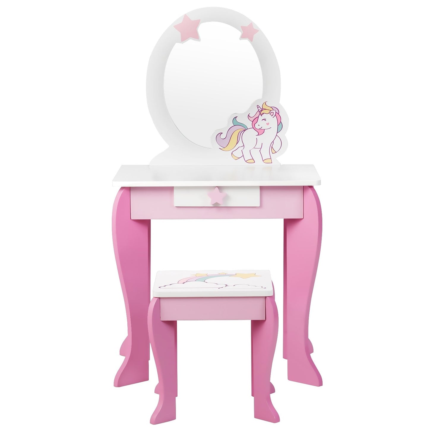 Kids Wooden Makeup Dressing Table and Chair Set with Mirror and Drawer, Pink - Gallery Canada