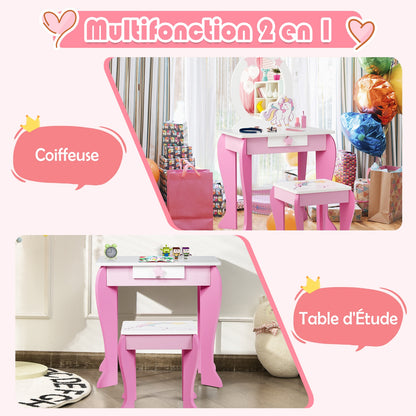 Kids Wooden Makeup Dressing Table and Chair Set with Mirror and Drawer, Pink Kids Vanities at Gallery Canada
